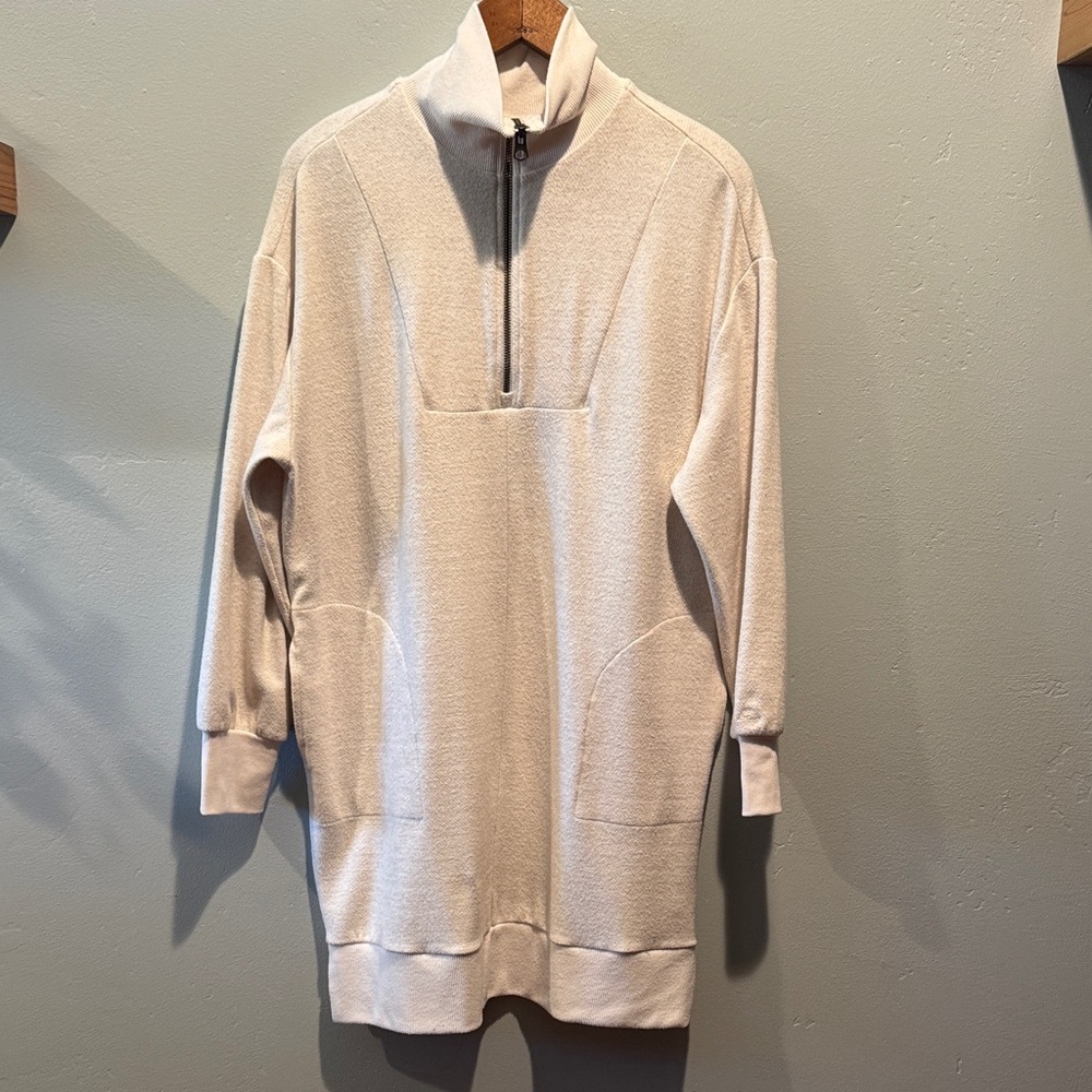 Faherty Organic Cotton Legend Quarter Zip Soft Cozy Long Sleeve Sweater Dress